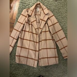 Joie Revolve Neutral Plaid Open Front Unlined Soft Fleece Feel Jacket Small